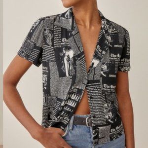 Reformation Cuba Top in Newspaper Print (Style Zine)